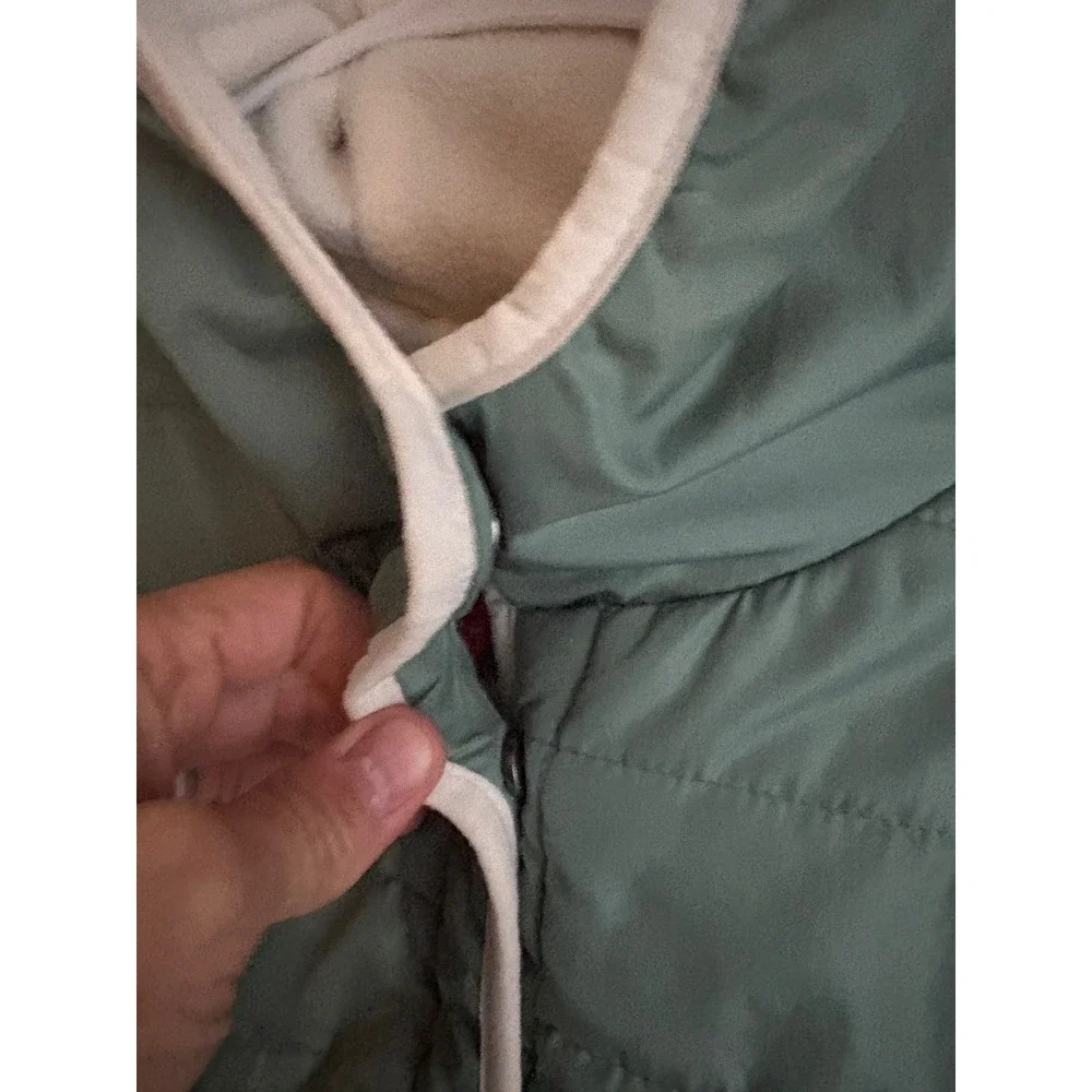 London Fog Kids Sherpa Fleece Quilted Pullover Hoodie Green Cream L 14-16